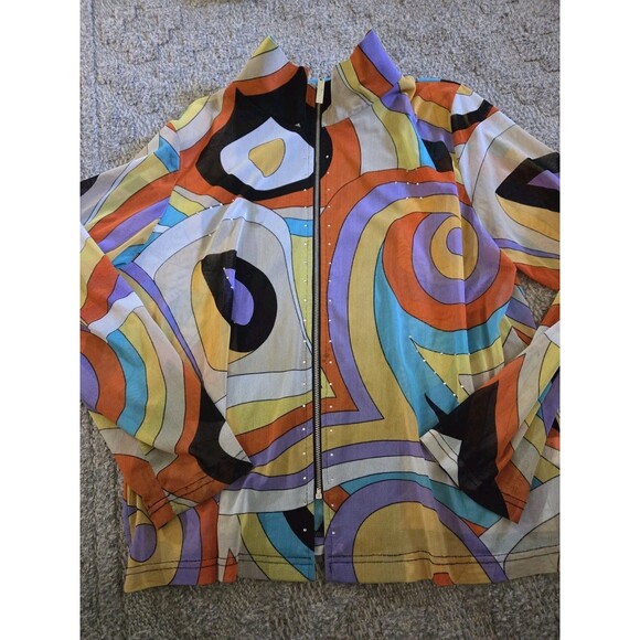 Damee Inc L  Multicolor MOD 80'S Abstract ZIP Jacket - Picture 1 of 4